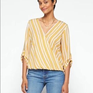 NWT West Kei Stitch Fix Allan Surplice Rolltab Yellow White Striped Blouse XXL